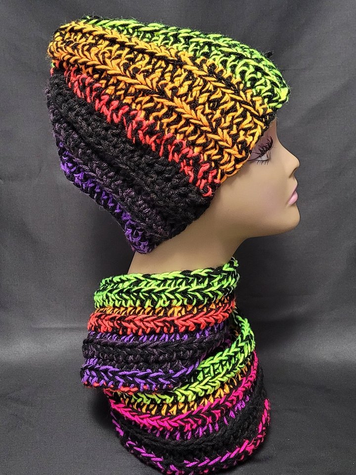 Handmade Crochet Beanie & Scarf Set – Neon Glow Collection product image (2)