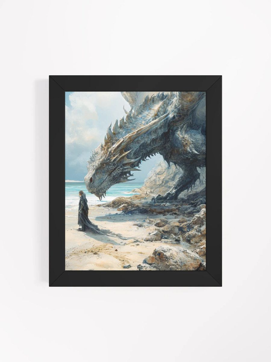 Knight with a giant dragon on a beach - Framed High Quality Matte Poster product image (23)