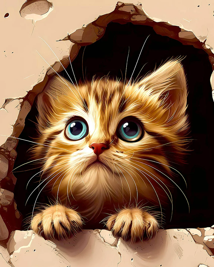 Curiosity Unfurled: Adorable Kitten Peering Through Mischief's Window Matte Poster product image (1)