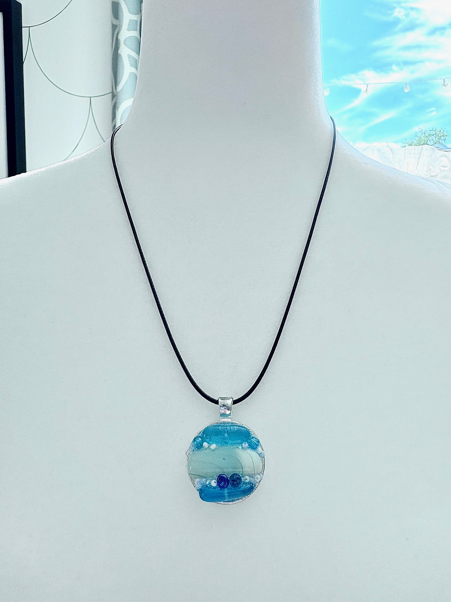 MFD-00205 | Coastal Calm Horizon Pendant Necklace | Handmade Glass Art Jewelry | Monique Faella Designs™ product image (4)