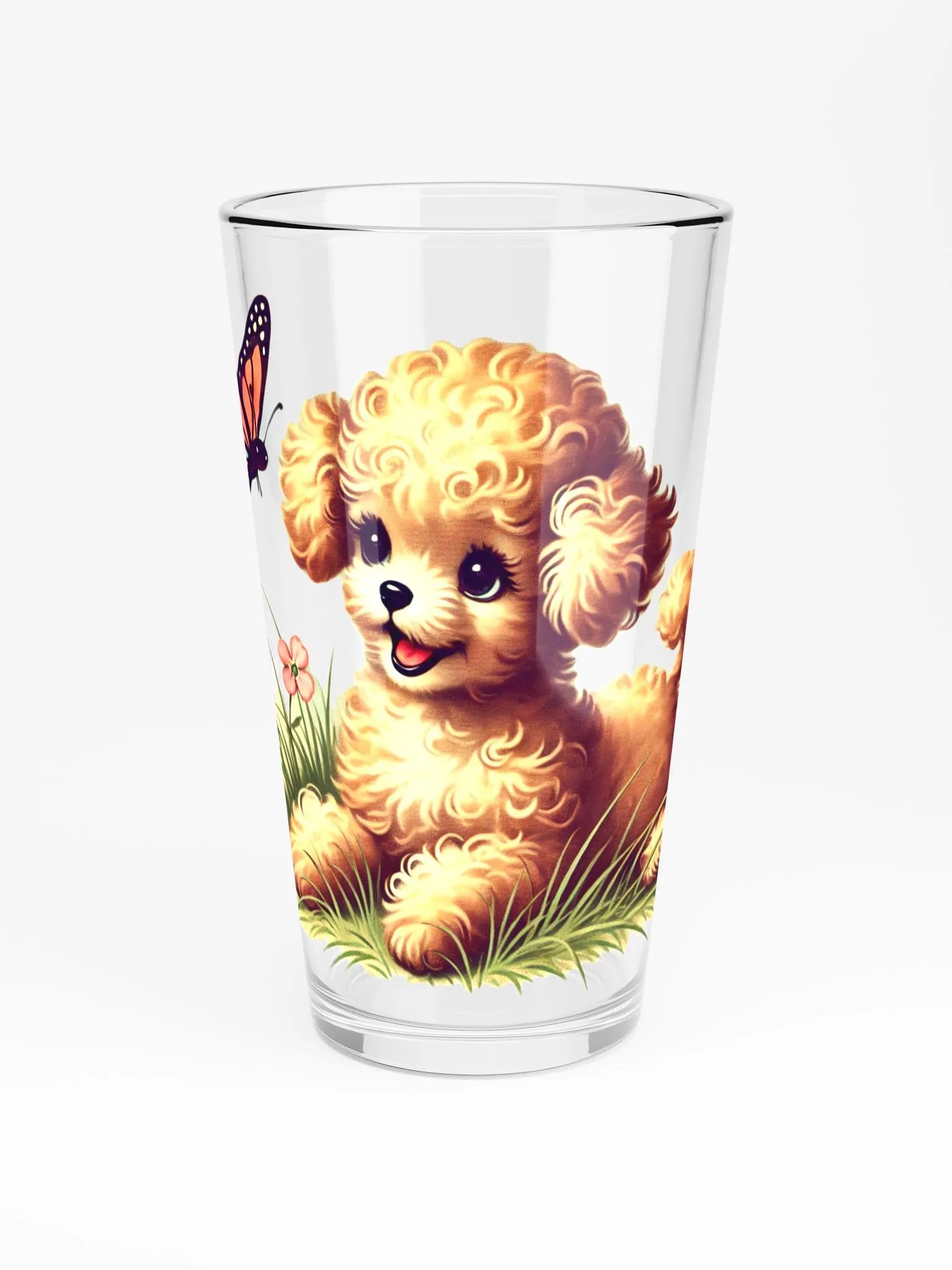 Adorable Puppy Butterfly Playtime 16 oz Glass product image (3)