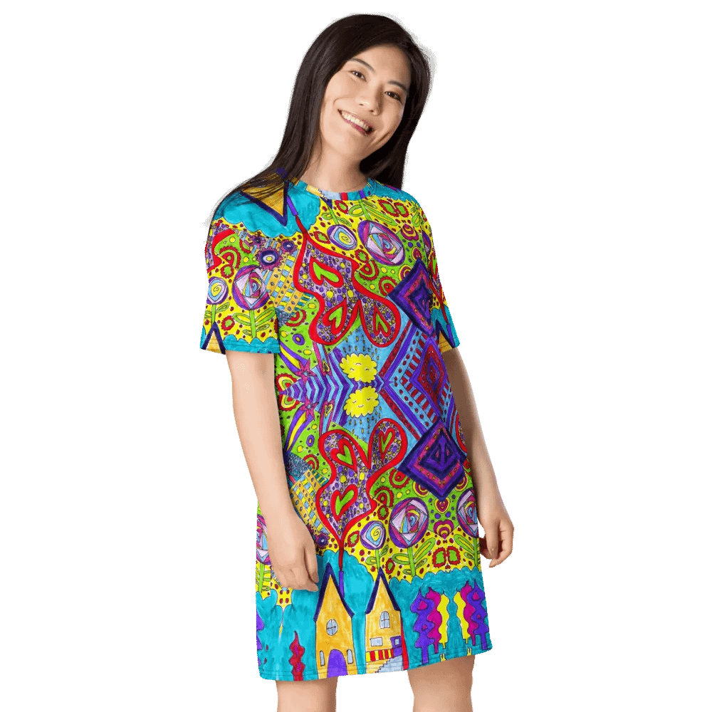 Abstract Doodle Happiness Ladies T Shirt Dress product image (8)