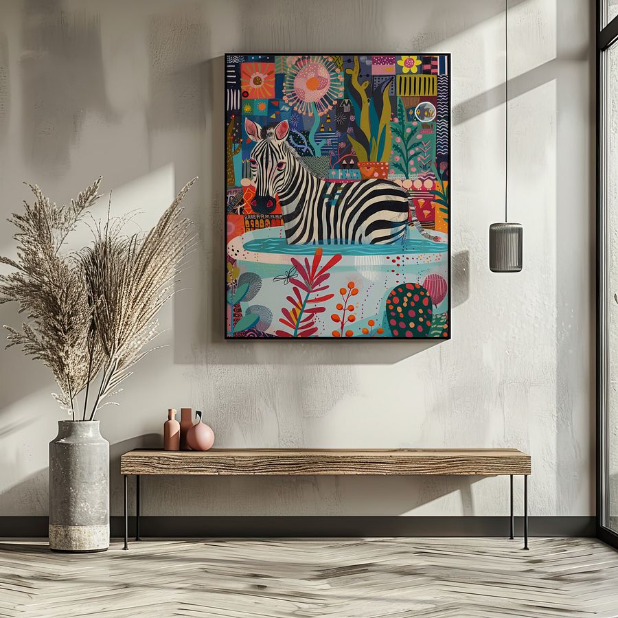 Zebra in Bathtub Maximalist Bathroom Art Print product image (11)