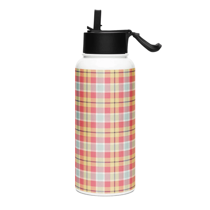 Coral Pink, Yellow, and Mint Plaid Water Bottle product image (2)