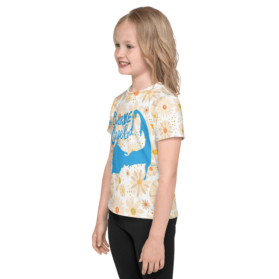 Girls' | Little Kids T-Shirt | BOURNE to Cape Cod™ | Vibrant Coastal Tee for Kids | Blue Logo on Daisies product image (3)