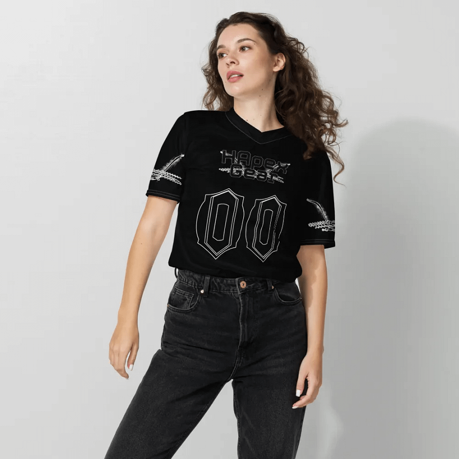 French - Black - Recycled Unisex Sports Jersey - Black HApex Gear Black Logo product image (8)