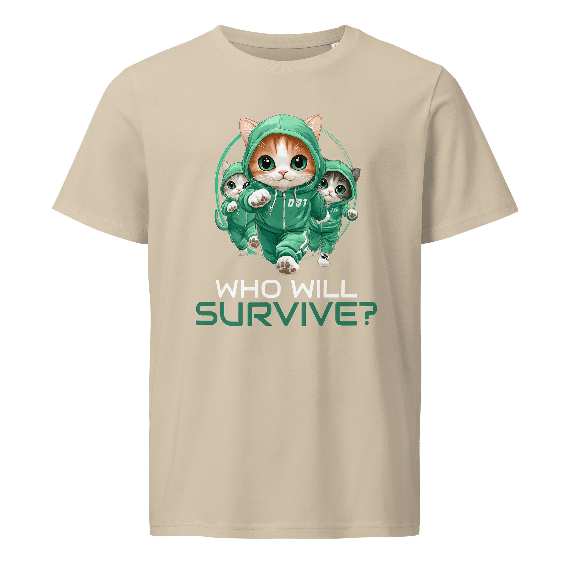 Green Tracksuit Kawaii Cat Korean Squid Player Game 001 456 067 Red Light Green Light Game T-Shirt product image (1)
