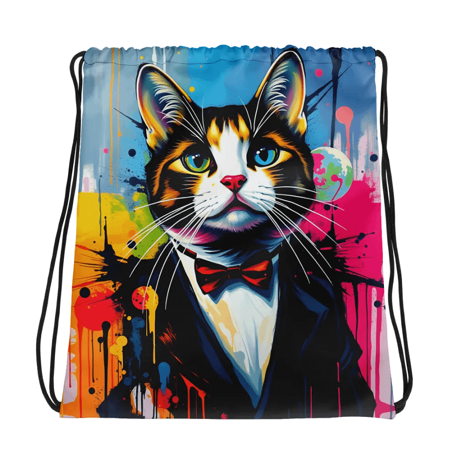 Dapper, literal tuxedo Cat, All-Over Drawstring Bag product image (1)