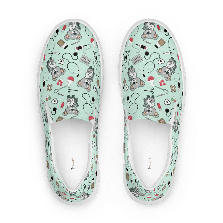 Cute Medical Koala Slip-On Canvas Shoes (Green) product image (5)