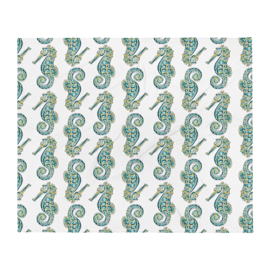 Painted Seahorses on White | Cozy Coastal Throw Blanket | by Monique Faella Designs™ product image (4)