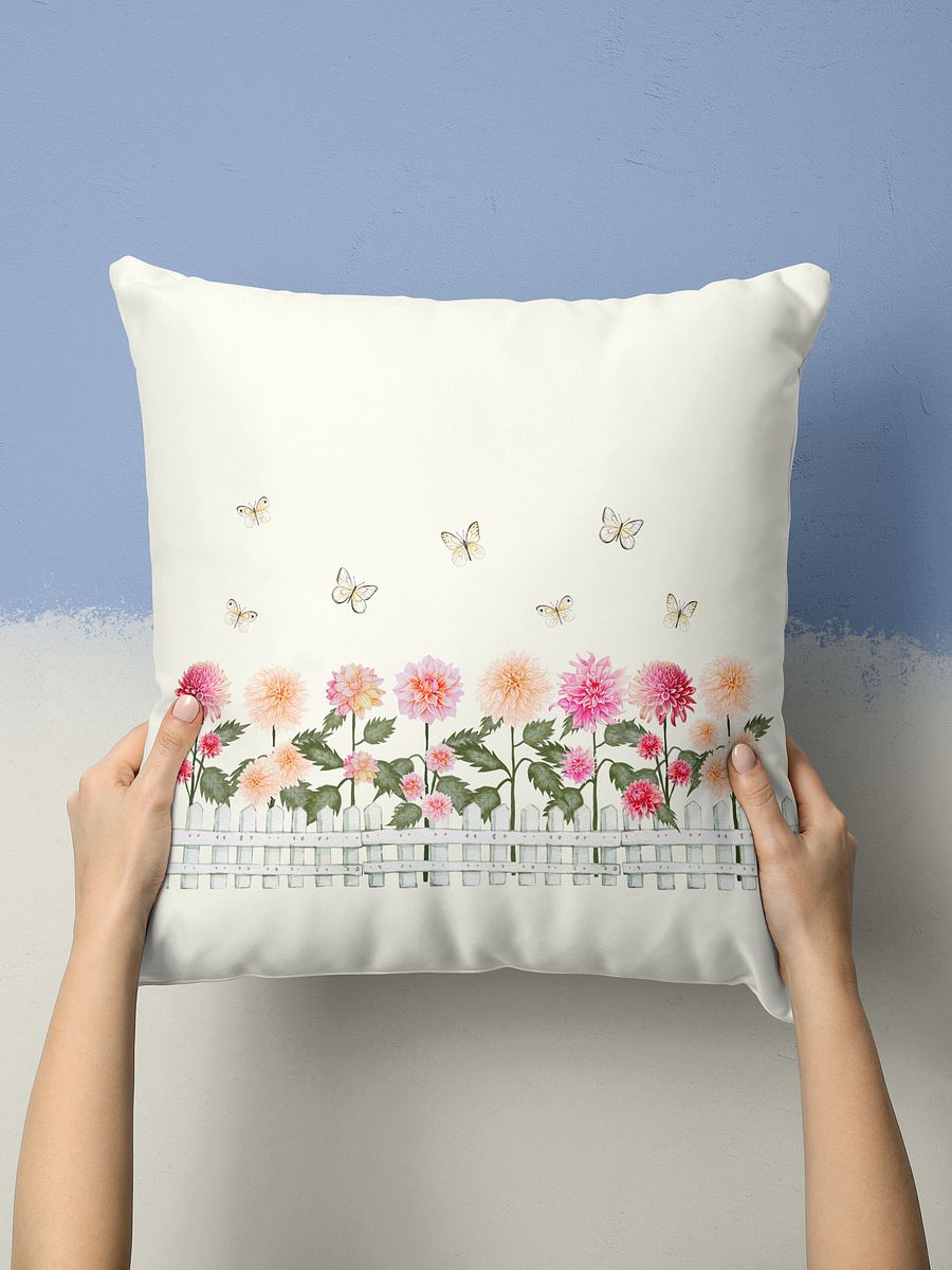 COTTAGE SUMMER DAHLIAS AND BUTTERFLIES GARDEN PILLOW product image (1)
