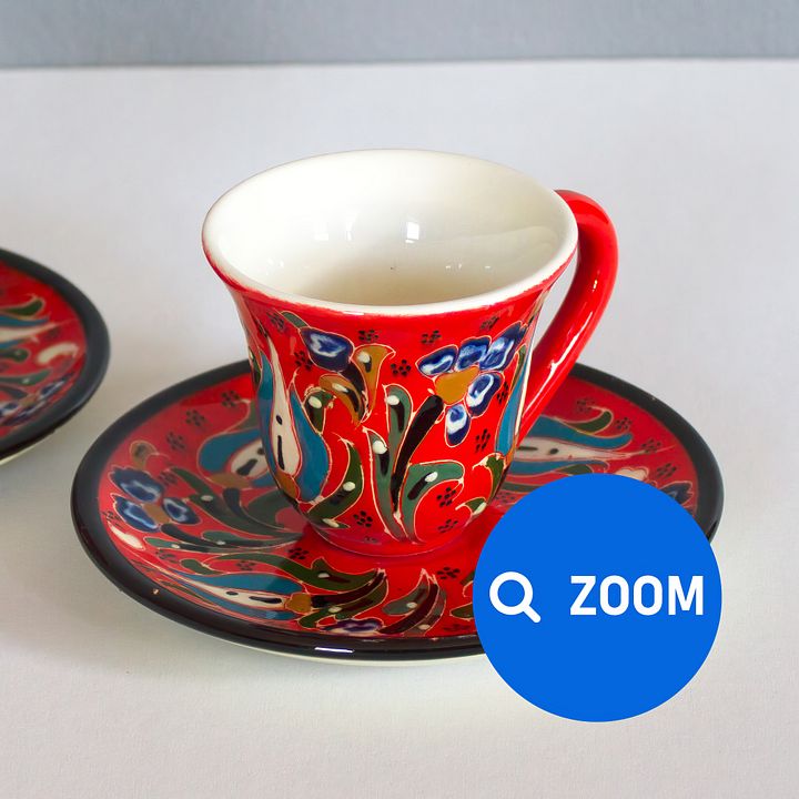 Coffee set of 6 pieces, Ceramic Turkish set (Red) — handmade pottery product image (2)