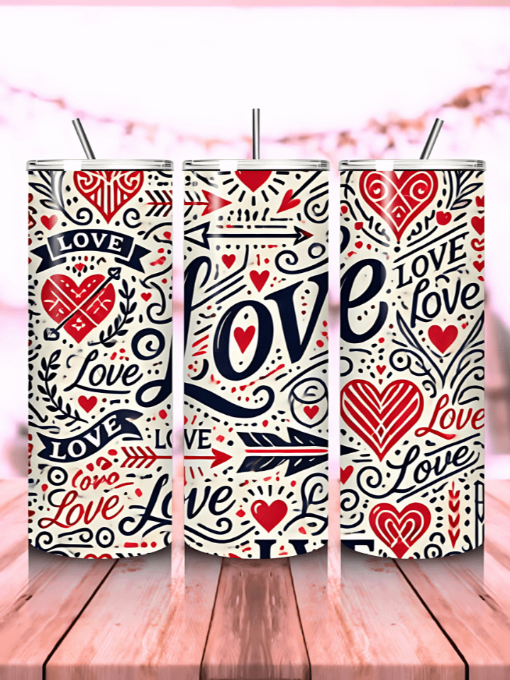 Love Hearts Valentine 20 oz Skinny Tumbler Wrap – sublimation design PNG, perfect for Valentine’s Day, instant digital download product image (1)