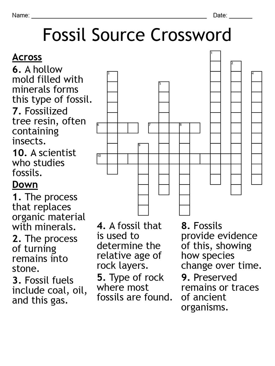 Fossil Source Crossword Puzzle: Fun Earth Science Activity product image (1)