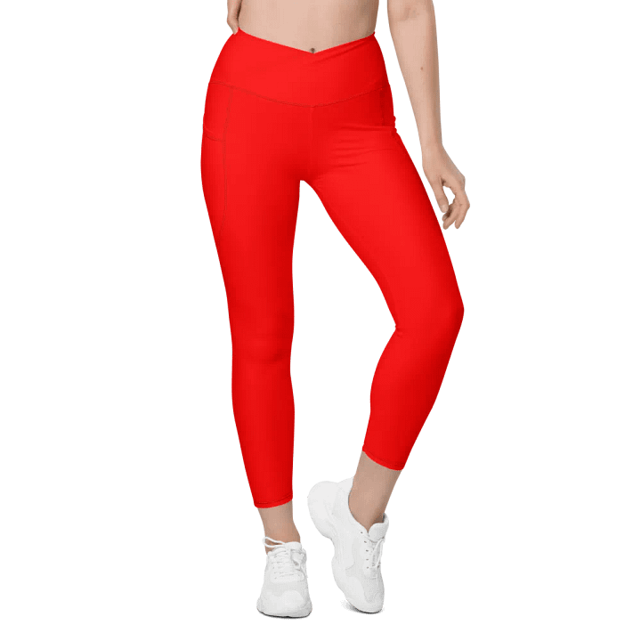 Plain Color Red Crossover Leggings with Pockets product image (1)