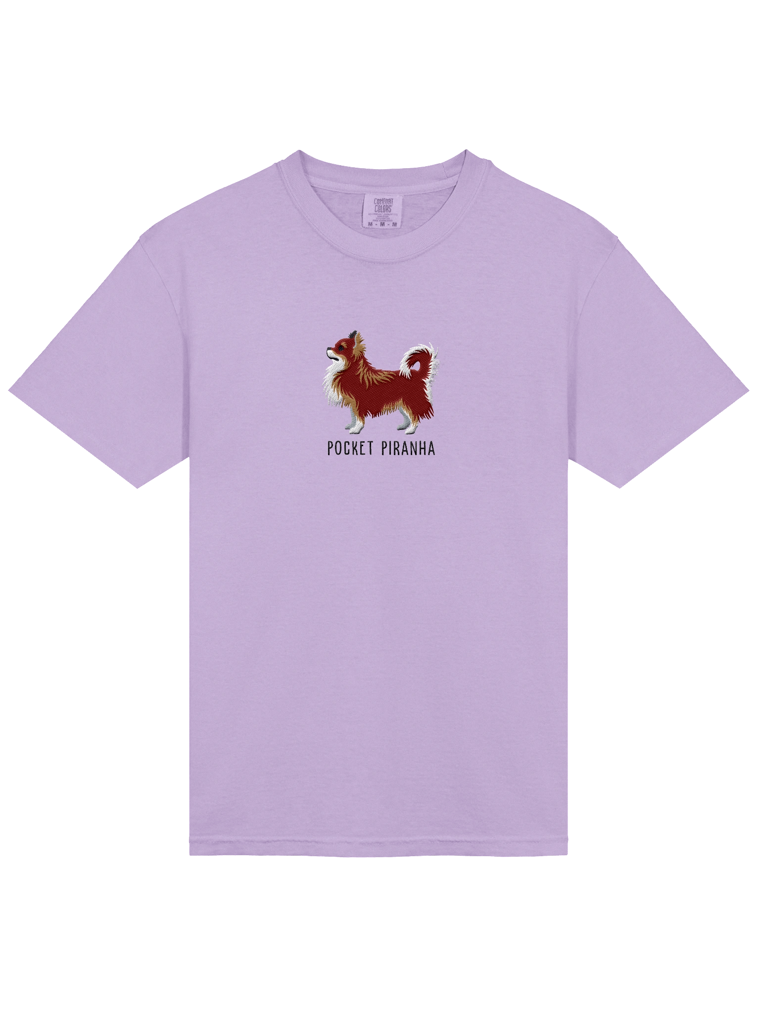 Pocket Piranha T-Shirt(Embroidered) of a Longhaired Chihuahua(Chocolate) product image (33)