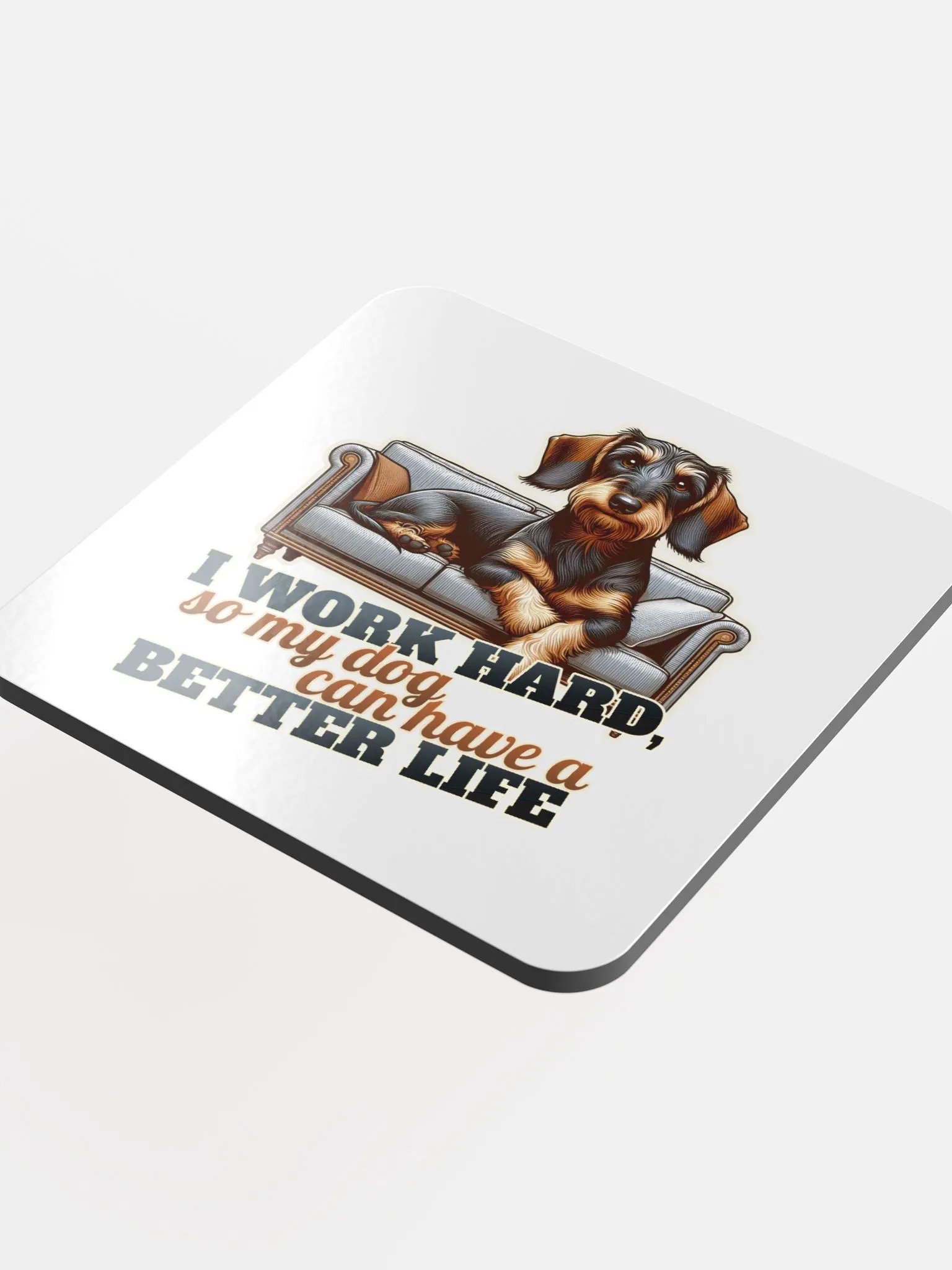 Work Hard – Dachshund - Glossed Cork Coaster product image (4)
