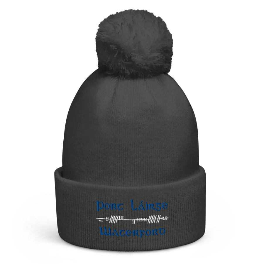Waterford/Port Láirge, Orthodox style Ogham, blue and white, embroidered Pom-Pom Beanie product image (4)