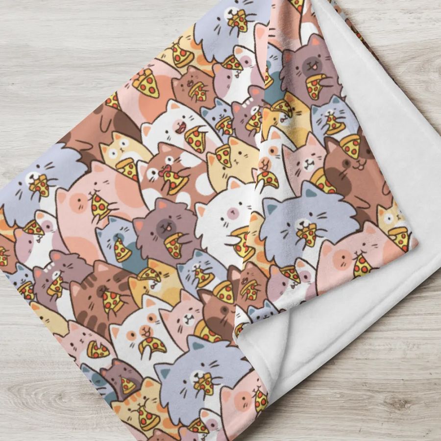 Whimsical Pizza Cats Throw Blanket product image (1)