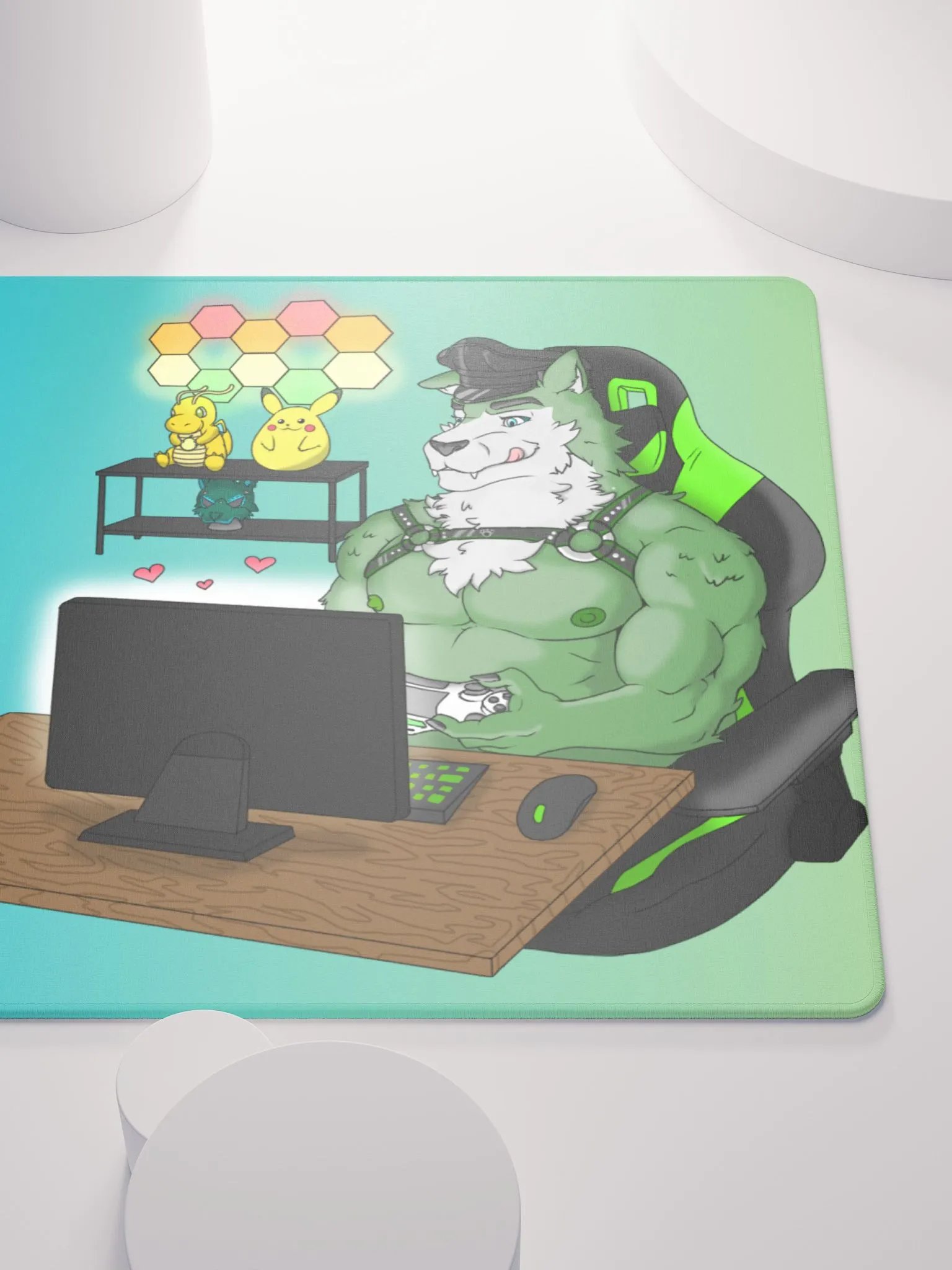 Cozy Wolf Dad Gaming Mouse Pad (Teal / Left) product image (9)