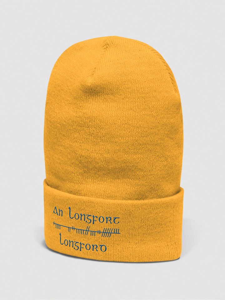 Longford/An Longfort Orthodox style Ogham, Gold with blue, embroidered Cuffed Beanie product image (2)