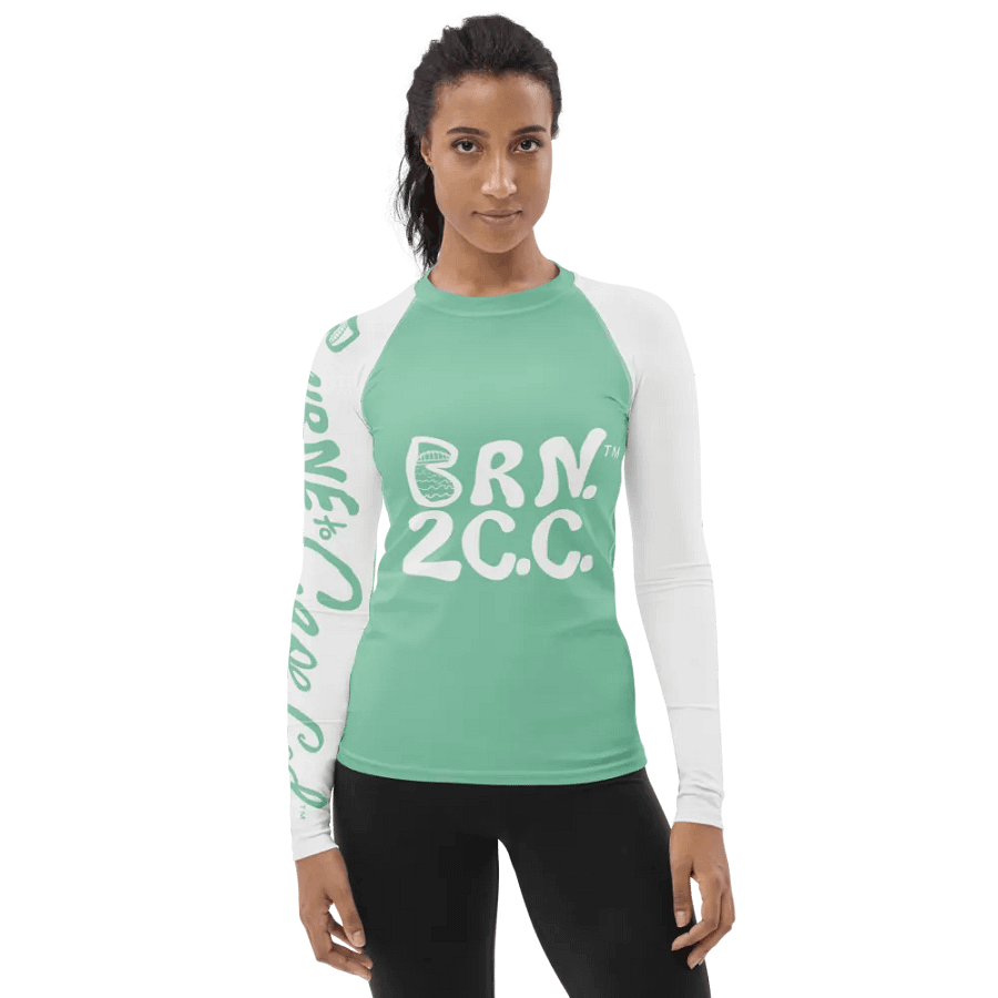 BOURNE to Cape Cod™ | Women's Rash Guard | BRN.2C.C.™ | Vista Blue Green with White Sleeves product image (1)