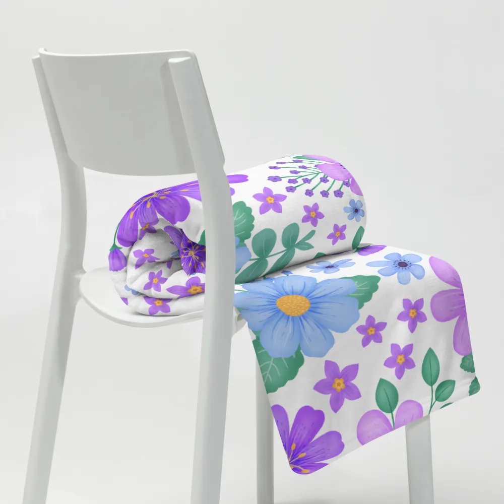 Vibrant Floral Blooms Blue Mauve Purple Blanket - White product image (9)