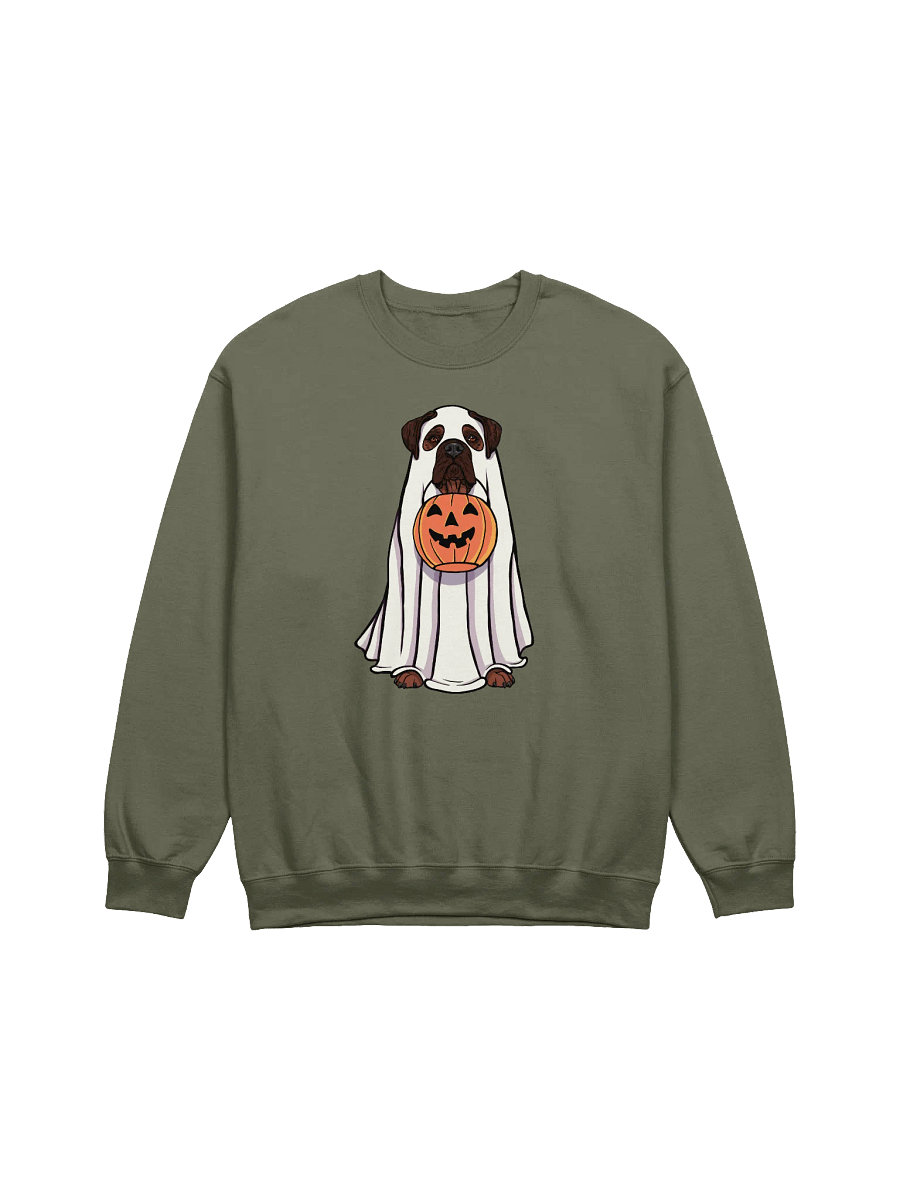 Funny Halloween Bullmastiff(Brindle) Sweatshirt | Funny Bullmastiff Wearing a Ghost Costume and Holding a Pumpkin Basket product image (13)