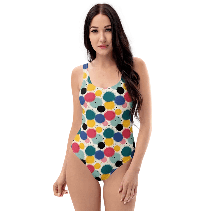 Color Pop One-Piece Swimsuit – Retro Dots & Vibrant Style product image (1)