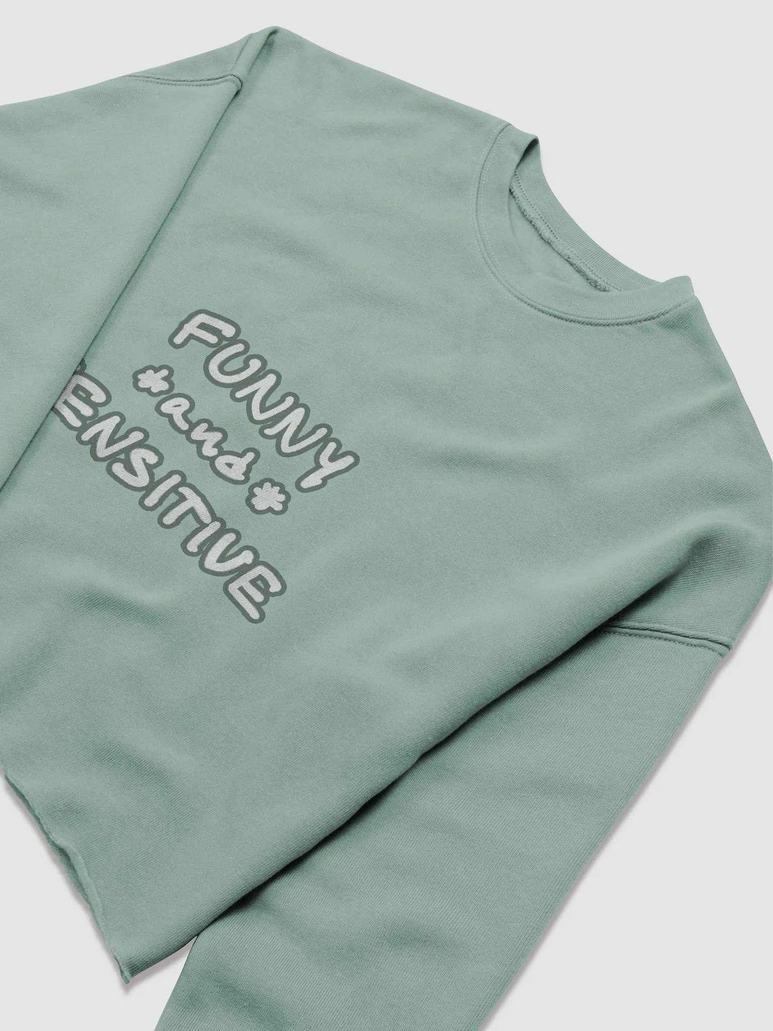 FUNNY *and* SENSITIVE (lined design, #66796E) women’s fleece crop sweatshirt product image (13)