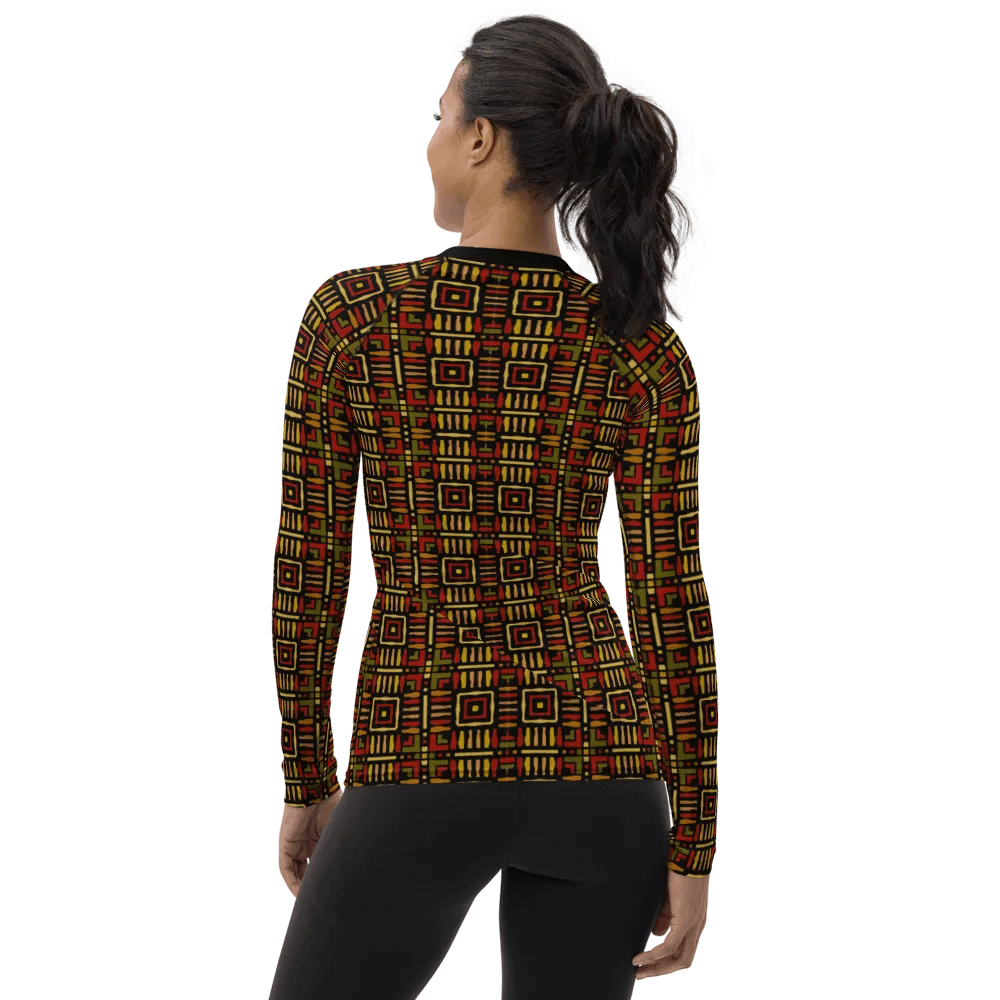 Flat African Pattern Design, Women's All-Over Print Rash Guard | UPF 50+ | 82% Polyester product image (2)