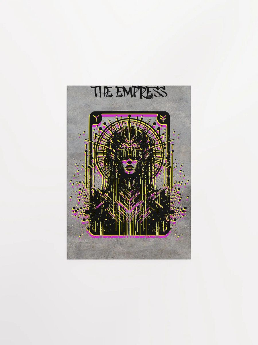 Cyberpunk Tarot Wall Art Poster – "The Empress" Card with Radial Headdress, Cyber Goggles & Ornate Cyber Armor – Futuristic Graffiti Stencil Artwork product image (1)