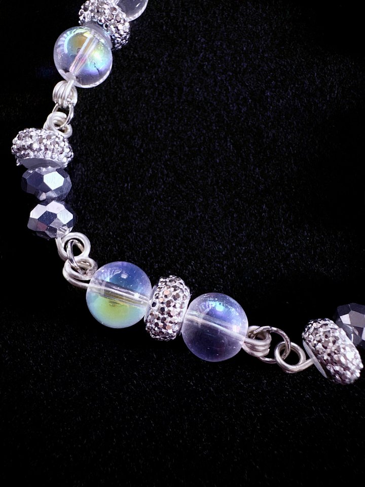 MFD-00275 | 8" Iridescent Glass Bubble Beads Bracelet | Wire Wrapped Links | by Monique Faella Designs™ product image (2)