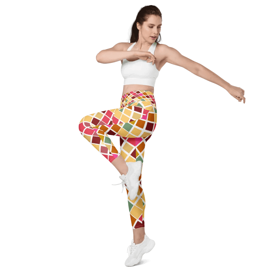 Colorful Square Pattern Design Leggings with Pocket - v8 product image (11)