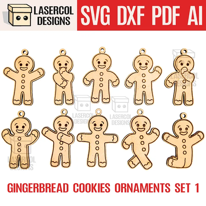 Gingerbread Cookies Christmas Ornaments Set 1 - Laser Cut Files product image (1)
