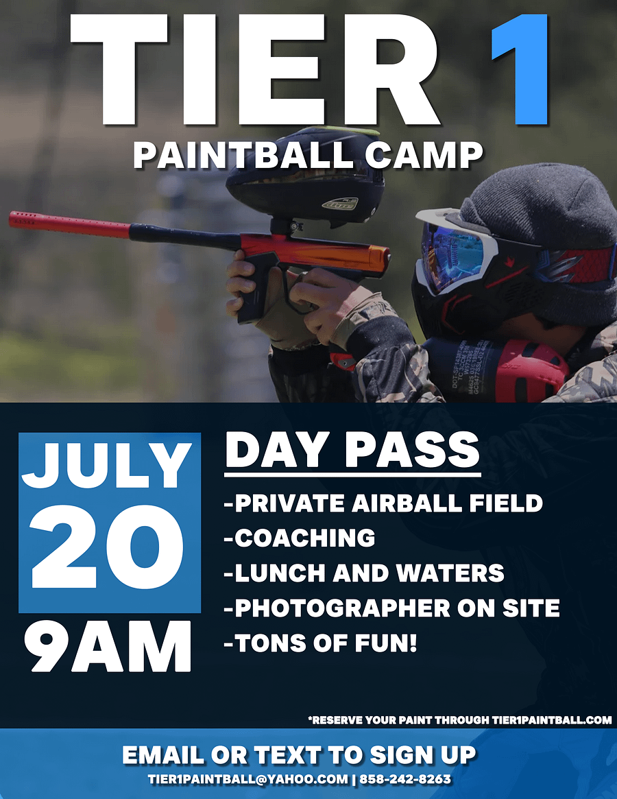 TIER 1 PAINTBALL CAMP - 1 DAY CAMP PASS (7/20) product image (1)