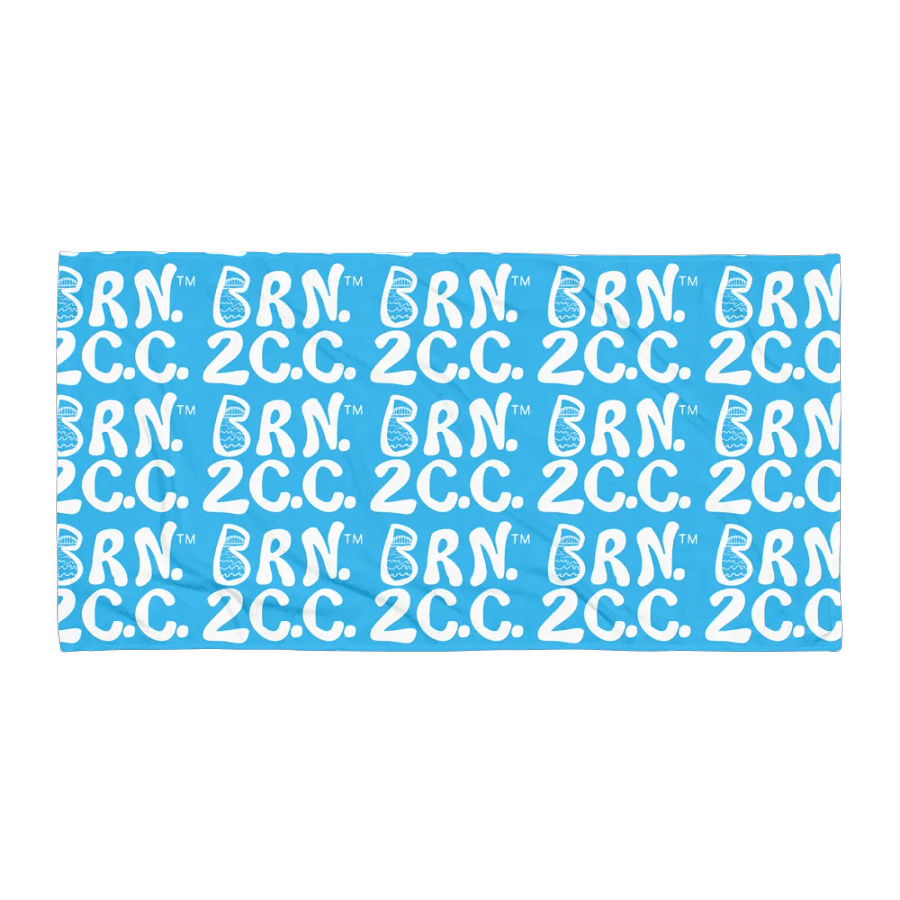 BRN.2C.C.™ | Coastal Classic Beach Towel | All-Over Logo Print | Vibrant Colors for Salty Souls | White Logo on Deep Sky Blue product image (1)