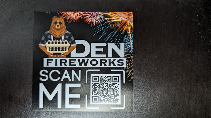 Den Fireworks sticker with QR Code to spread the word! product image (1)