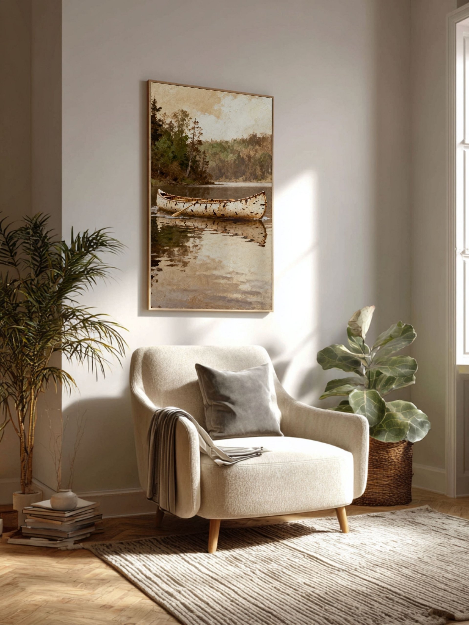 Canoes on the River Wall Art Printable | Native Inspired Digital Download | Reflective Water & Forest Landscape | 5 Sizes + PDF product image (5)
