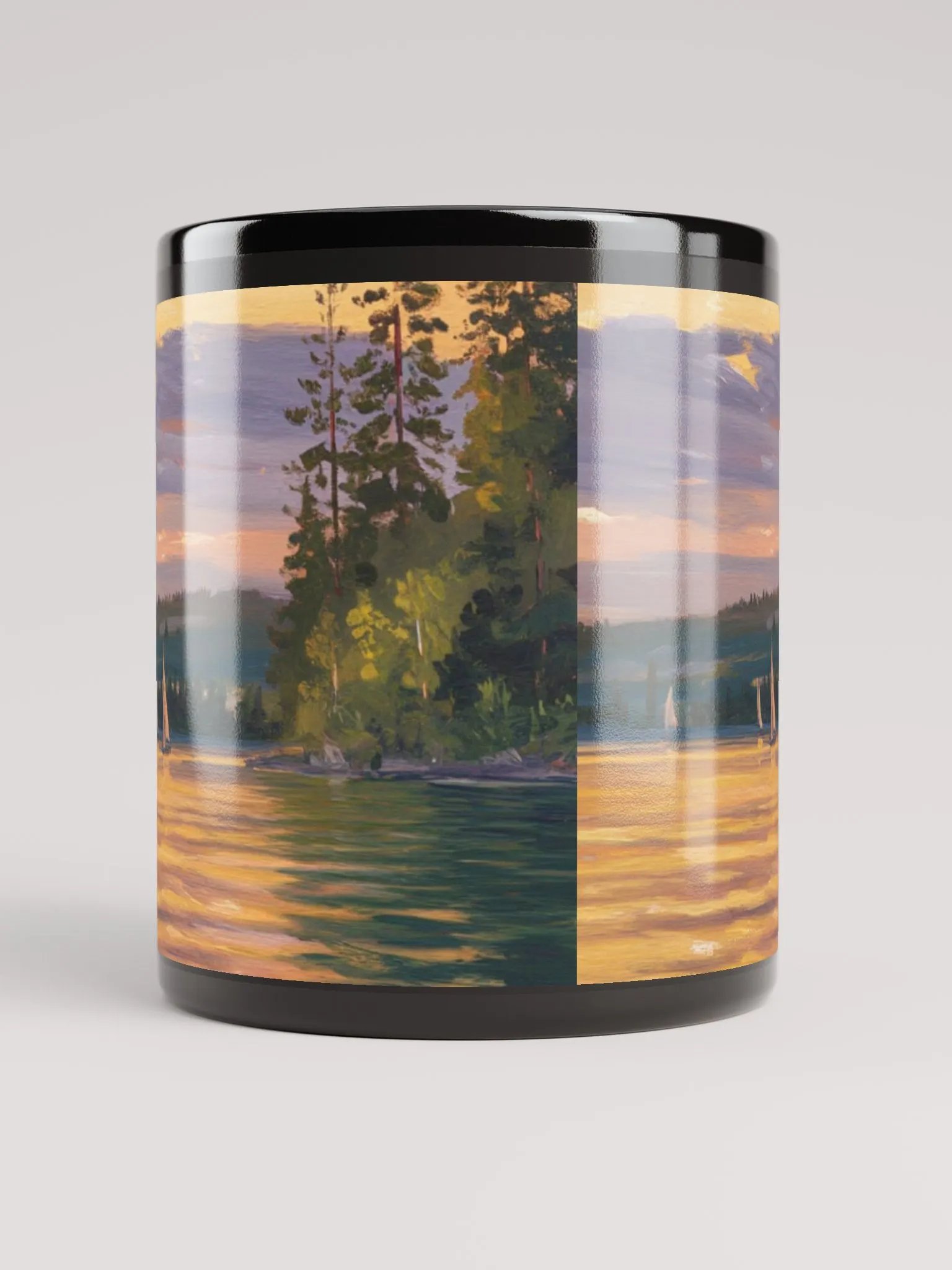 Sunset Lake Sailing, Black Glossy Mug product image (7)