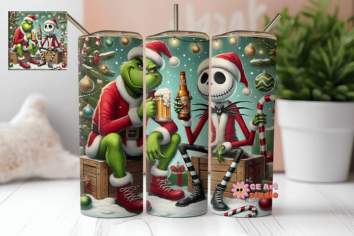 Grinch Christmas Tumbler Wrap PNG product image (1)