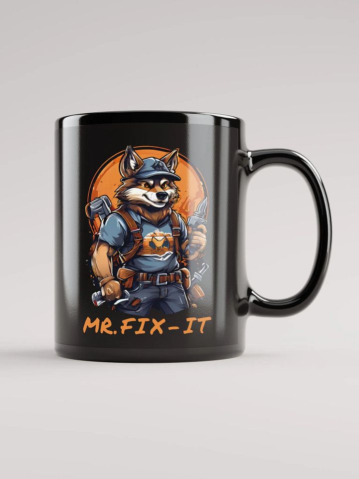 Mr. Fix-It Cool Funny Wolf Handyman Ceramic Black Glossy Mug | Unique Gift for Handymen and DIY Enthusiasts | Durable and Stylish Coffee Cup product image (1)