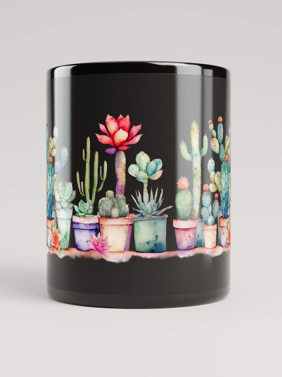 Colorful Potted Cacti And Succulents Black Glossy Mug product image (9)