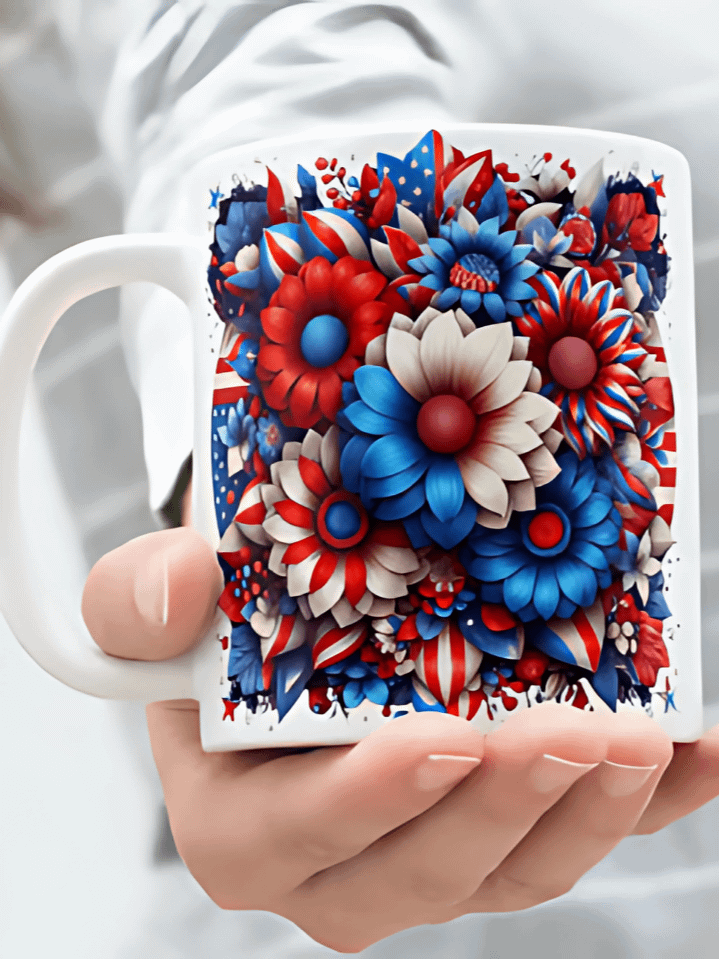 Sunflowers & American Flag Mug Wrap – 4th of July Sublimation PNG Design – Floral Patriotic Theme for 11oz & 15oz Mugs – Instant Digital Download – High-Resolution 300 DPI product image (1)