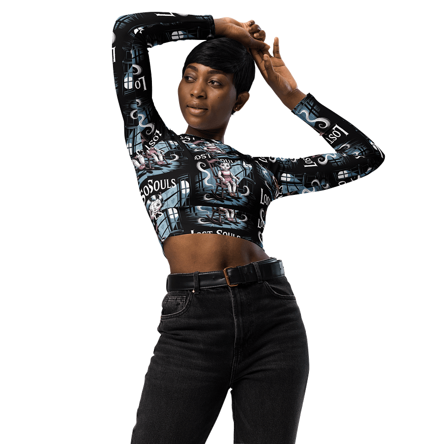 Midnight Veil Designs Gothic All-Over Print Long Sleeve Crop Top - Lost Souls Black product image (3)