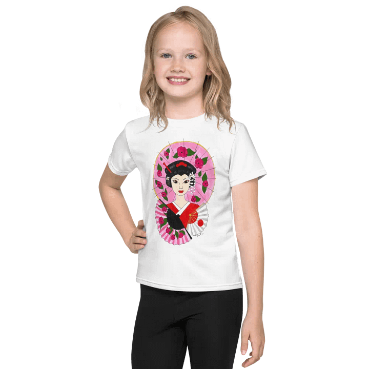 Japanese Geisha (art by Dina R.) acrylic painting - Kids Crew Neck T-Shirt product image (1)