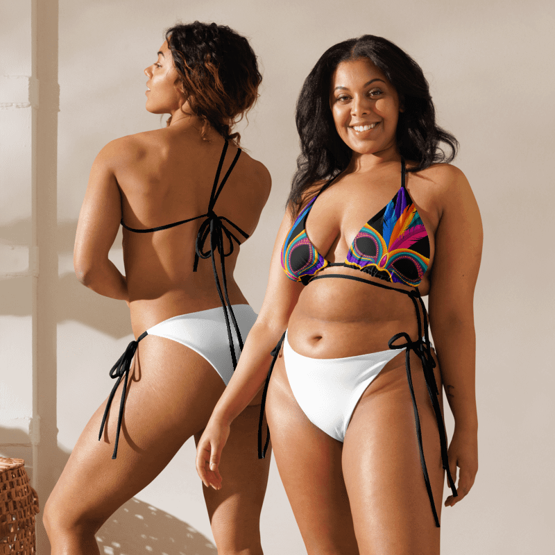 Low Rise Cheeky String Bikini, Mardi Gras Top, White Bottoms product image (7)