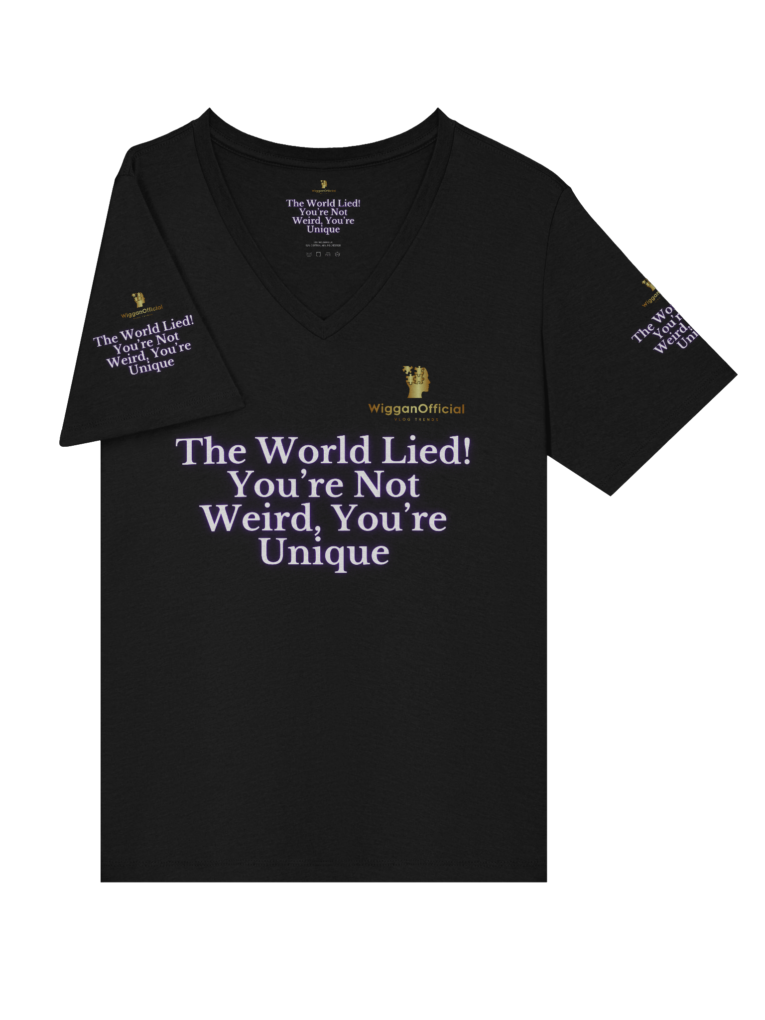 WigganOfficial “The World Lied! You’re Not Weird, You’re Unique” Women's Relaxed V-Neck T-Shirt product image (5)