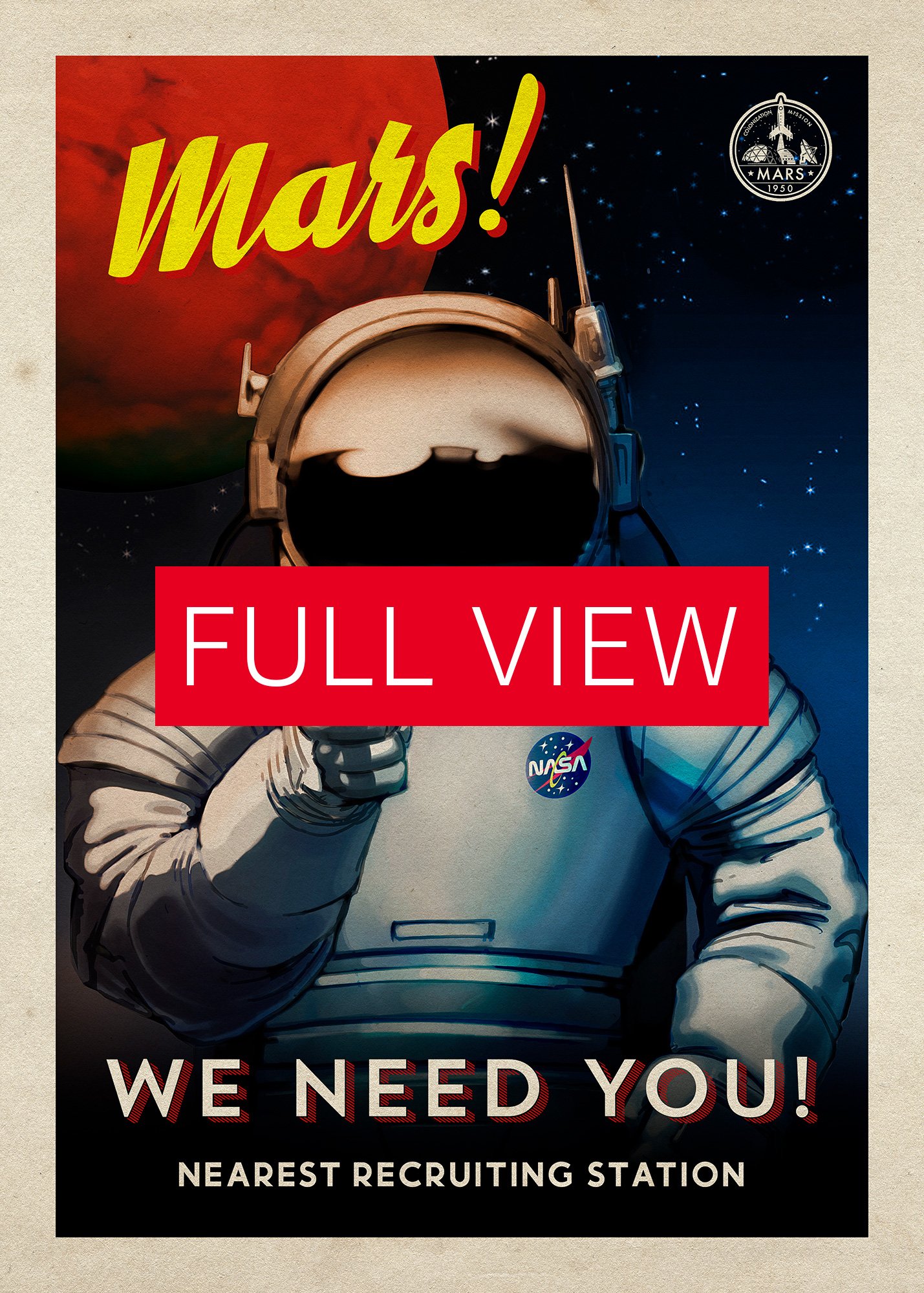 Mars! We need you! — Vintage space poster, retro space art, propaganda poster, retrofuturism art, retro sci-fi print product image (3)