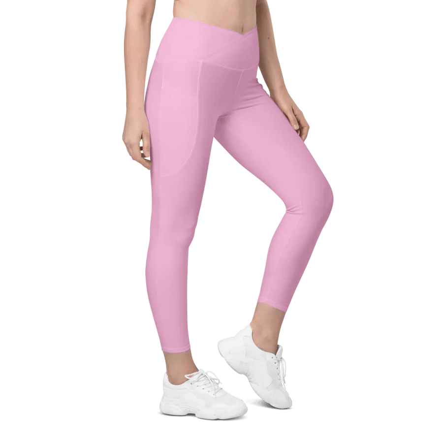 Plain Light Carnation Pink True Summer Women's High Waisted Premium Crossover Leggings with Pockets by Treasure Pie product image (1)
